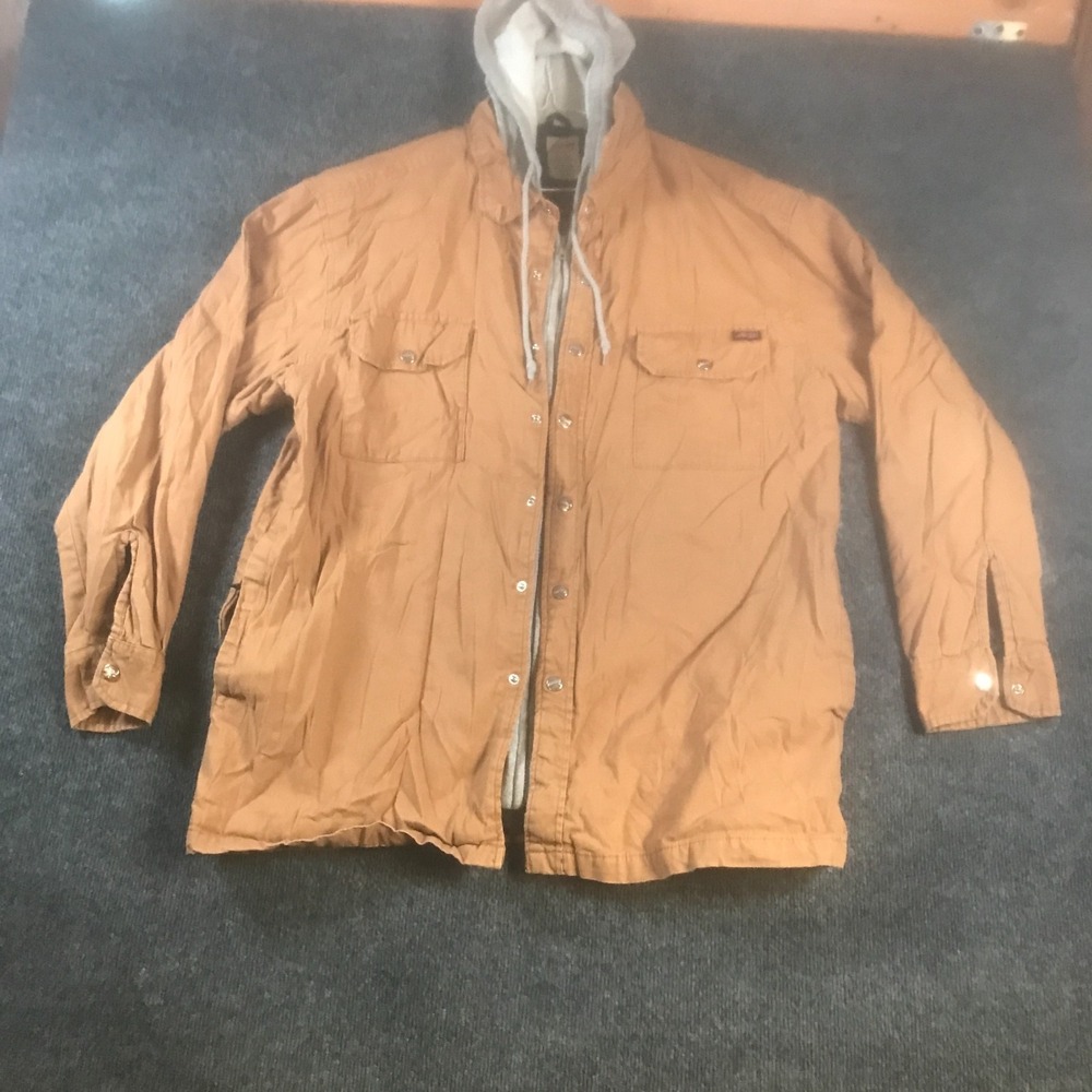 Genuine Dickies Shirt Jacket Mens XL Brown Cotton Canvas Quilt Lined Hooded